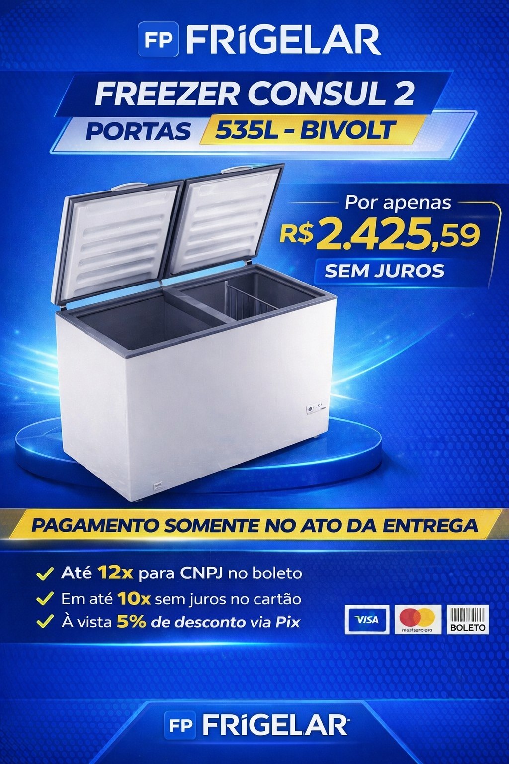 Freezer Horizontal Consul 2 Portas 535L CHB53EB Dupla Ação Bivolt — Branco