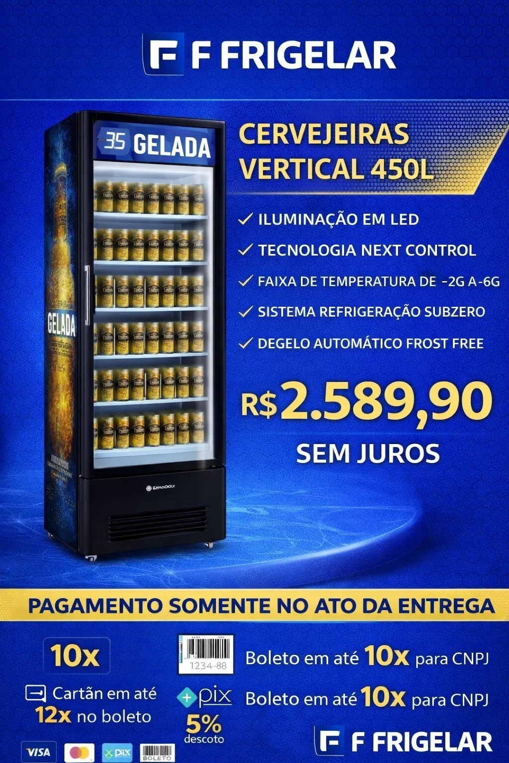Cervejeira Vertical 450L FricoBOX Next Control LED Frost Free −2°C a −6°C 220V