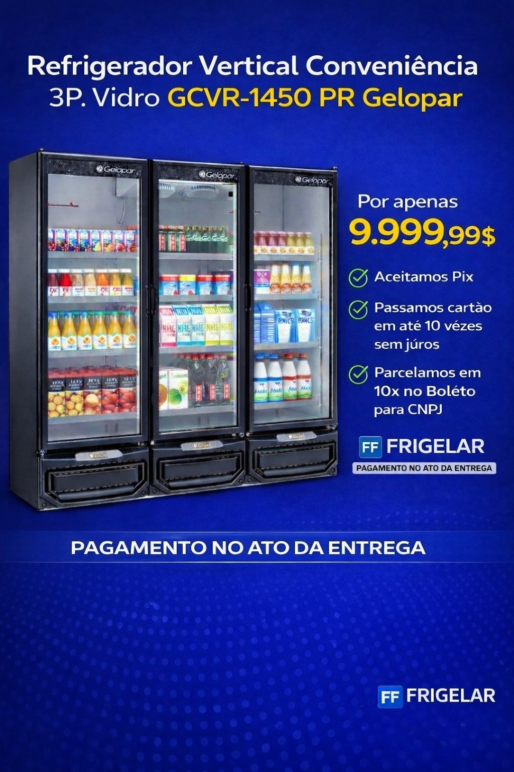 Refrigerador Expositor Vertical Gelopar GCVR-1450 PR Conveniência 3 Portas de Vidro Preto 220V